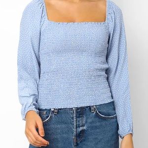 Cute Blue Polka Dot smocked square neck blouse